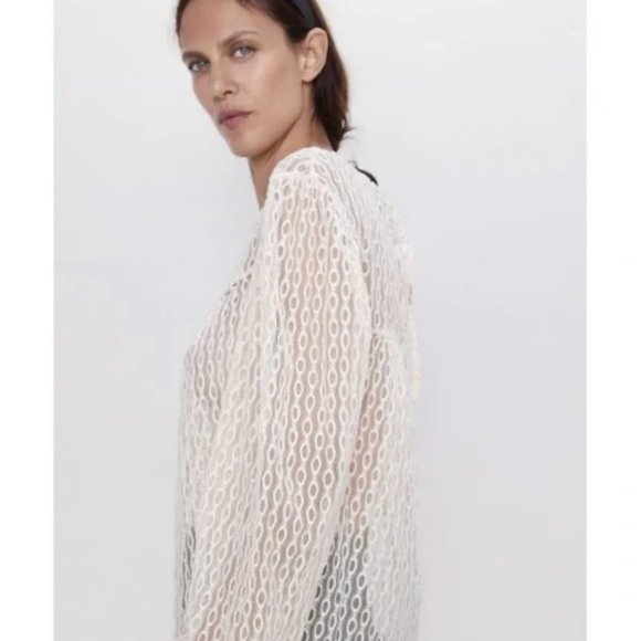 Zara Embroidered Tulle Top S - Picture 2 of 13